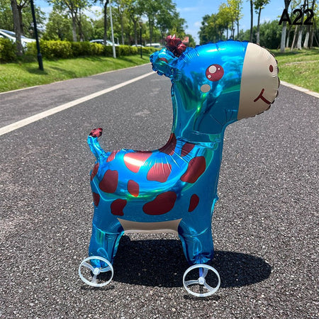 1PC 3D Cartoon Foil Balloons Elephant Stand Walking Balloon With Wheel For Kids Birthday Party Decoration Baby Shower