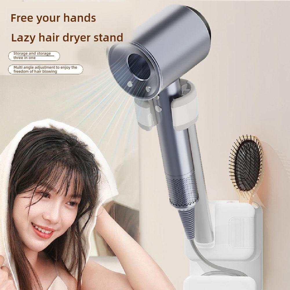 Angle Adjustable Hair Dryer Holder Non-Drilling Wall-Mounted Hair Dryer Stand For Bathroom Free-hand Lazy Storage Rack Shelf