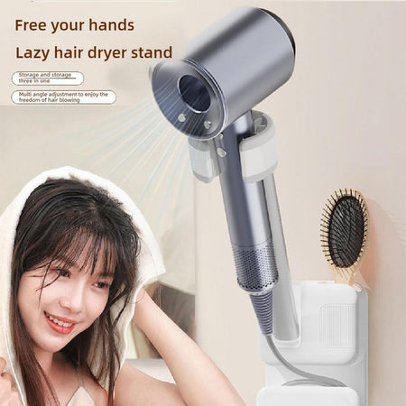 Angle Adjustable Hair Dryer Holder Non-Drilling Wall-Mounted Hair Dryer Stand For Bathroom Free-hand Lazy Storage Rack Shelf