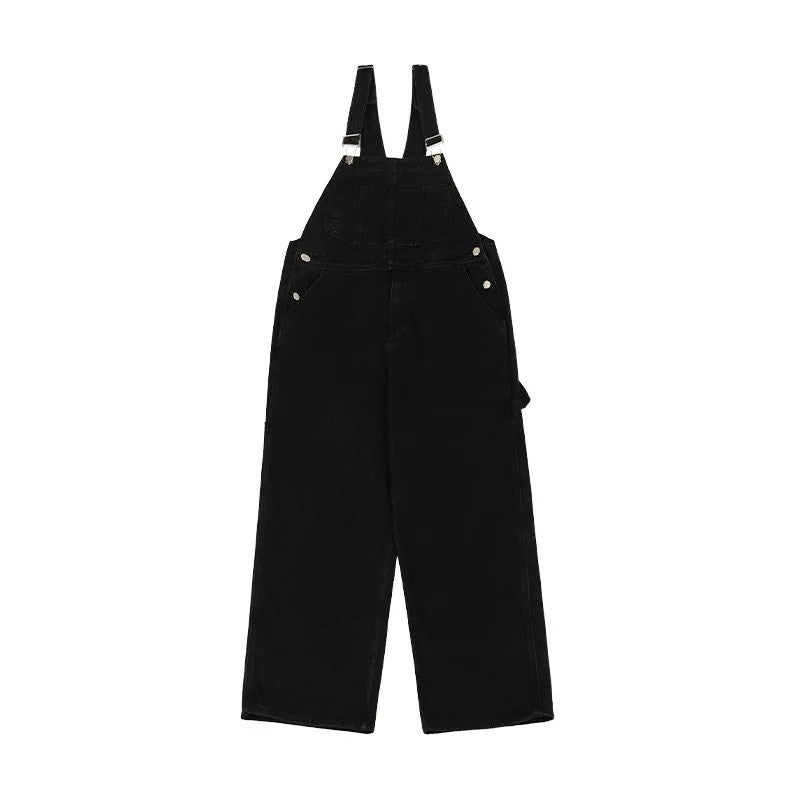 Retro Japanese Style Overalls Casual Straight Leg Workwear Jeans American Streetwear Couples Denim Overalls Loose Fit Men's Jean