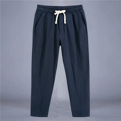 Men's Trousers Cotton Linen Fashion Casual Pants Solid Color Breathable Loose Shorts Straight Drawstring Pants Streetwear Men