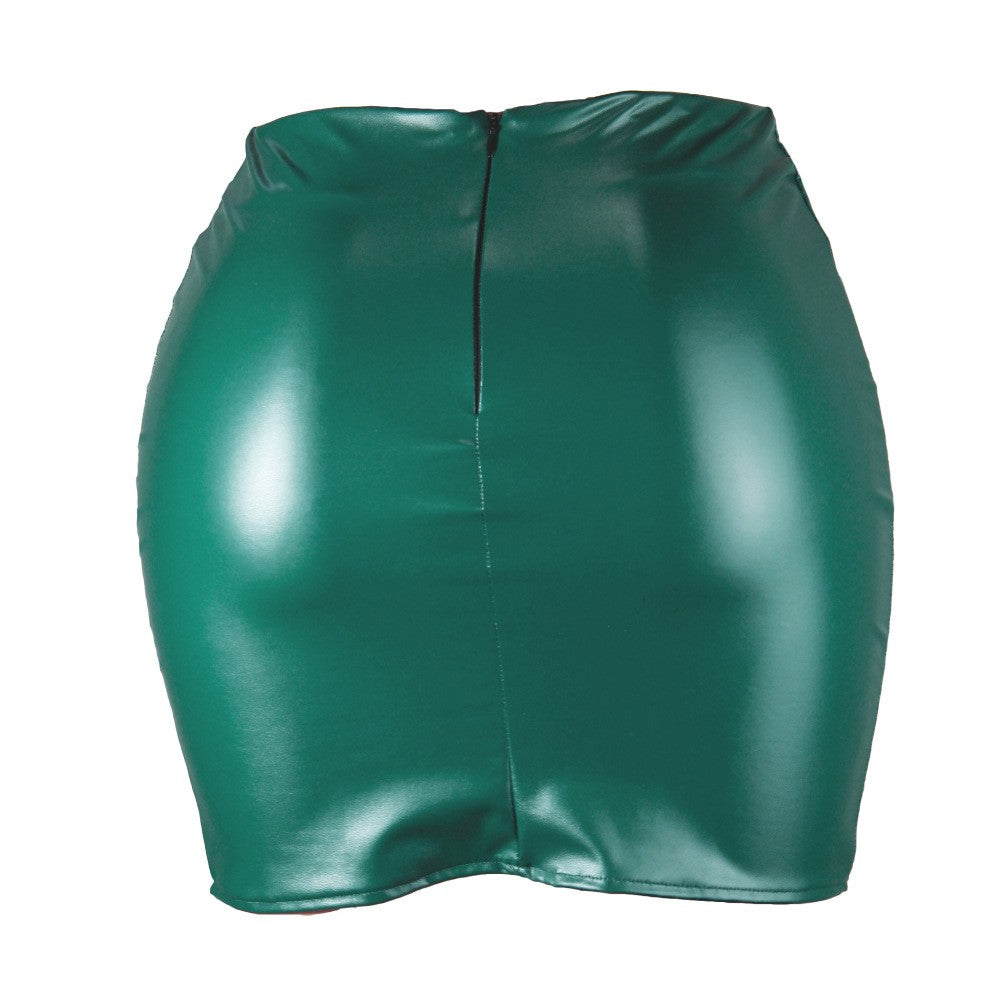 2025 Women Leather Night Clubwear Skirts Summer Pure Color PU-leather Zipper Sexy Hip Leather Mini Skirts
