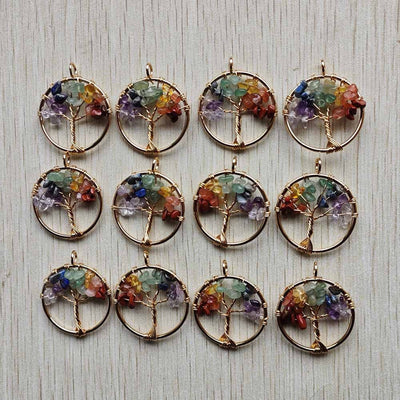 Natural Amethysts Roses Quartz Stone Handmade Wire Wrapped Tree of Life Pendants 30mm for Jewelry Marking Wholesale 12pcs/lot