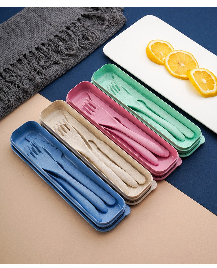 Creative portable cutlery box knife, fork and spoon set plastic student canteen travel portable three-piece set