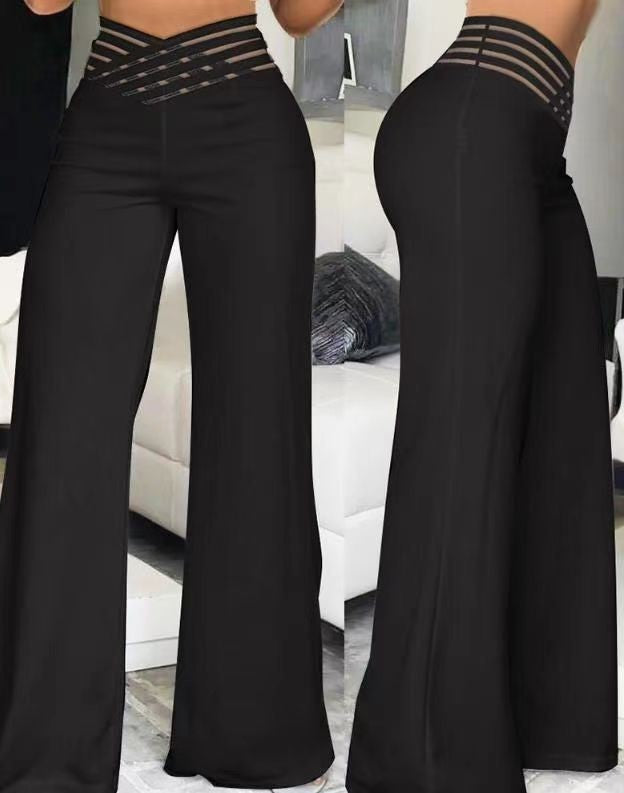 Women High Elastic Waist Wide Leg Loose Pants Summer Fashion Oversized Solid Color Dance Full Flare Trousers LRFZ-m040