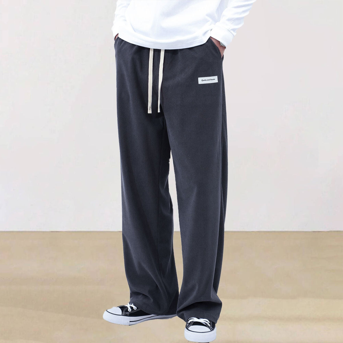 Mens Corduroy Joggers Pants Casual Cargo Pants Drawstring Elastic Waist Baggy Tapered Sweatpants with Pockets Outdoor Sweatpants