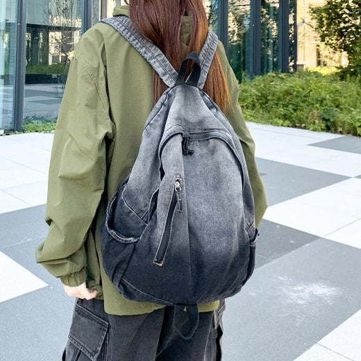 Men's and Women's Backpacks, Student Schoolbags, Large-Capacity Washed Denim Bags