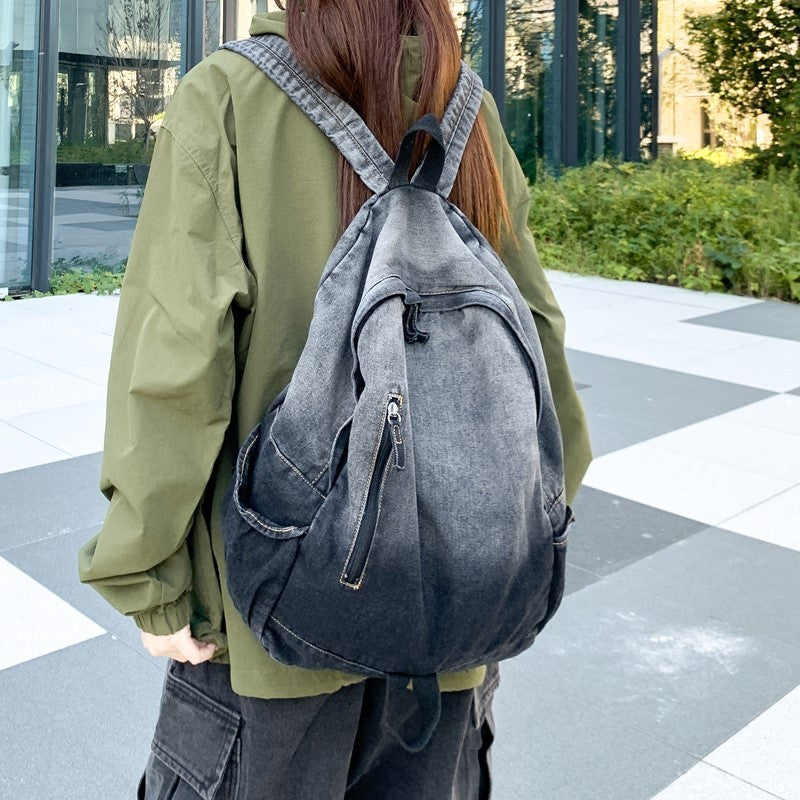 Men's and Women's Backpacks, Student Schoolbags, Large-Capacity Washed Denim Bags