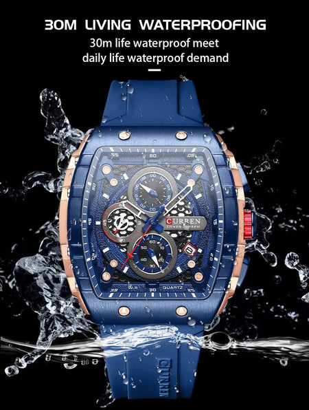 CURREN Fashion men watch brand unique square design luxury quartz sports tape watches men waterproof