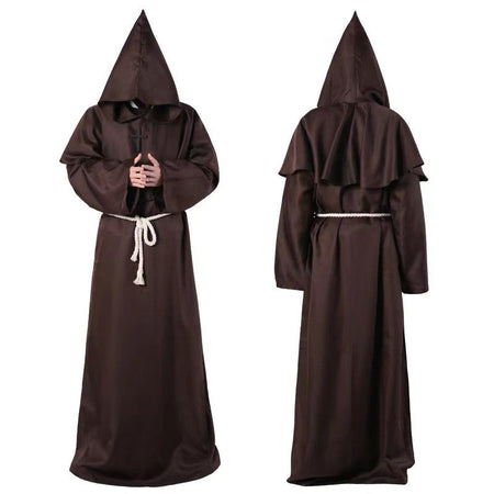 Halloween Wizard Cosplay Medieval Monk Hooded Robe Costume Mask Hat For Men Steampunk Priest Horror Masquerade Unisex Cloak Cape
