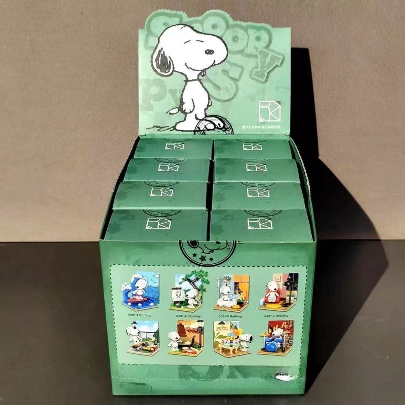Original Snoopy Assemble Genuine Authorized Blind Box Supermarket Garden Furniture Scene Puzzle Building Block Desktop Decorate