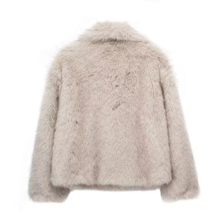 HH 2025 Vintage Women Cropped Faux Fur Jacket Long Sleeve Turn-Down Collar Female Plush Wool Coats Chic Lady Fur Outerwear