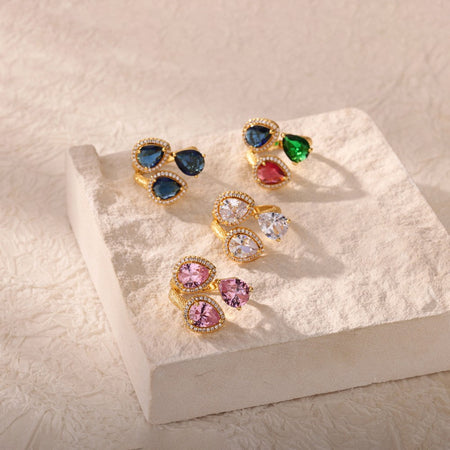Luxury Stainless Steel Rings Gold Plated Colorful Stone Zircon Crystal Heart Ring For Women Wedding Boho Jewelry Christmas Gift