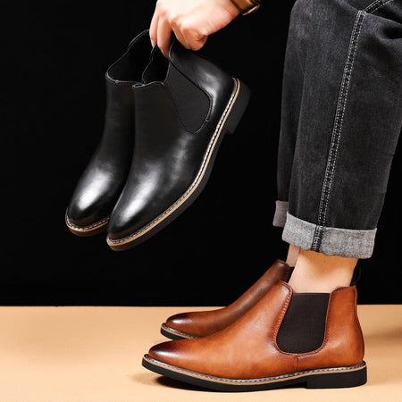 YRZL 39~47 Men Chelsea Boots Brand Retro Comfortable PU Leather Ankle Boots Men 2025 Fashion Black Brown Mens Boots