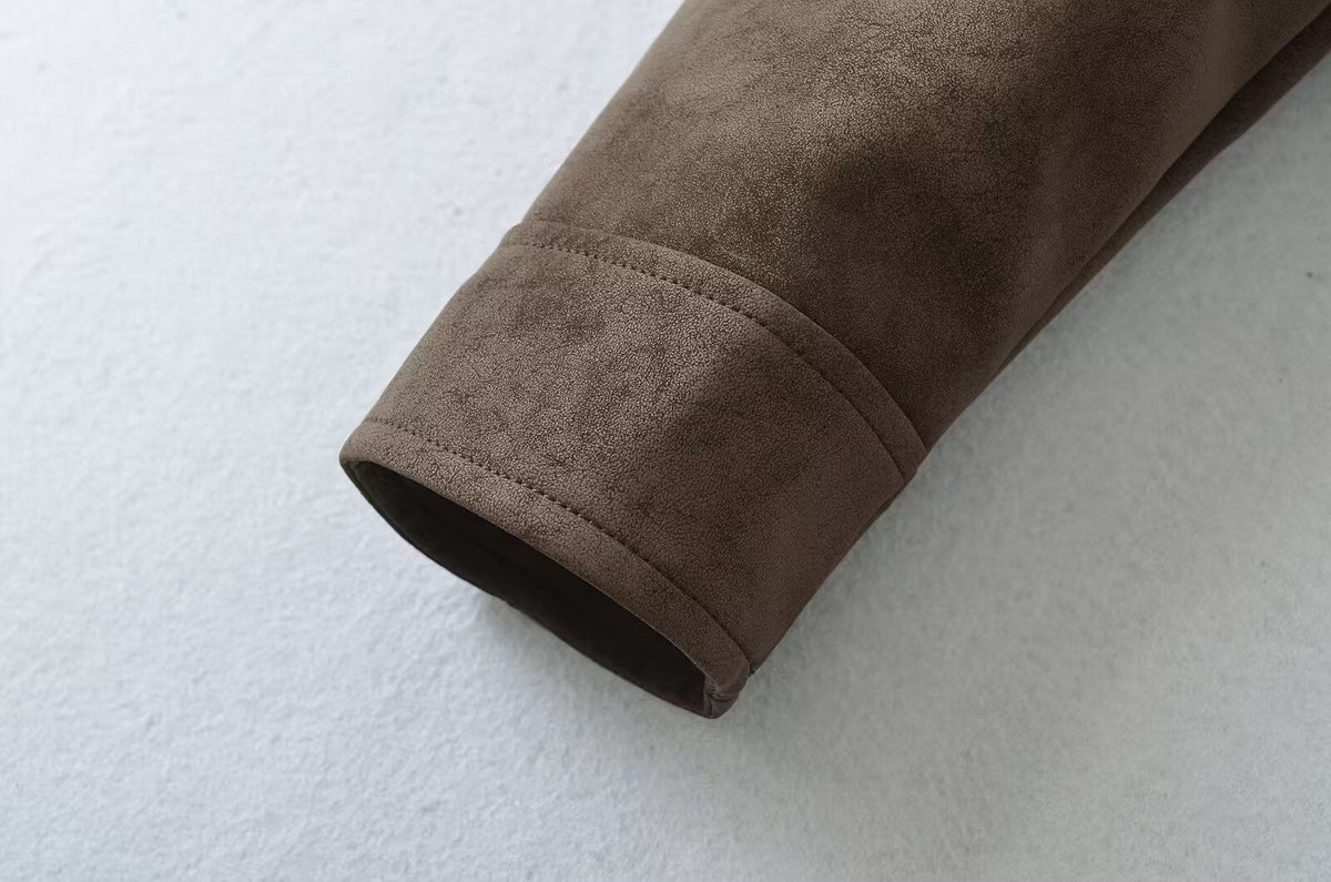European style new women's fashion versatile temperament retro design velvet PU motorcycle jacket short coat