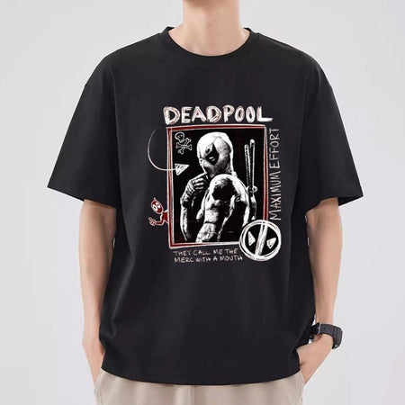 MINISO Deadpool Wolverine T Shirt Men Couple Combination Clothes Short Sleeve Collar Fashion T-shirt Man Cool Cotton Unisex Tops