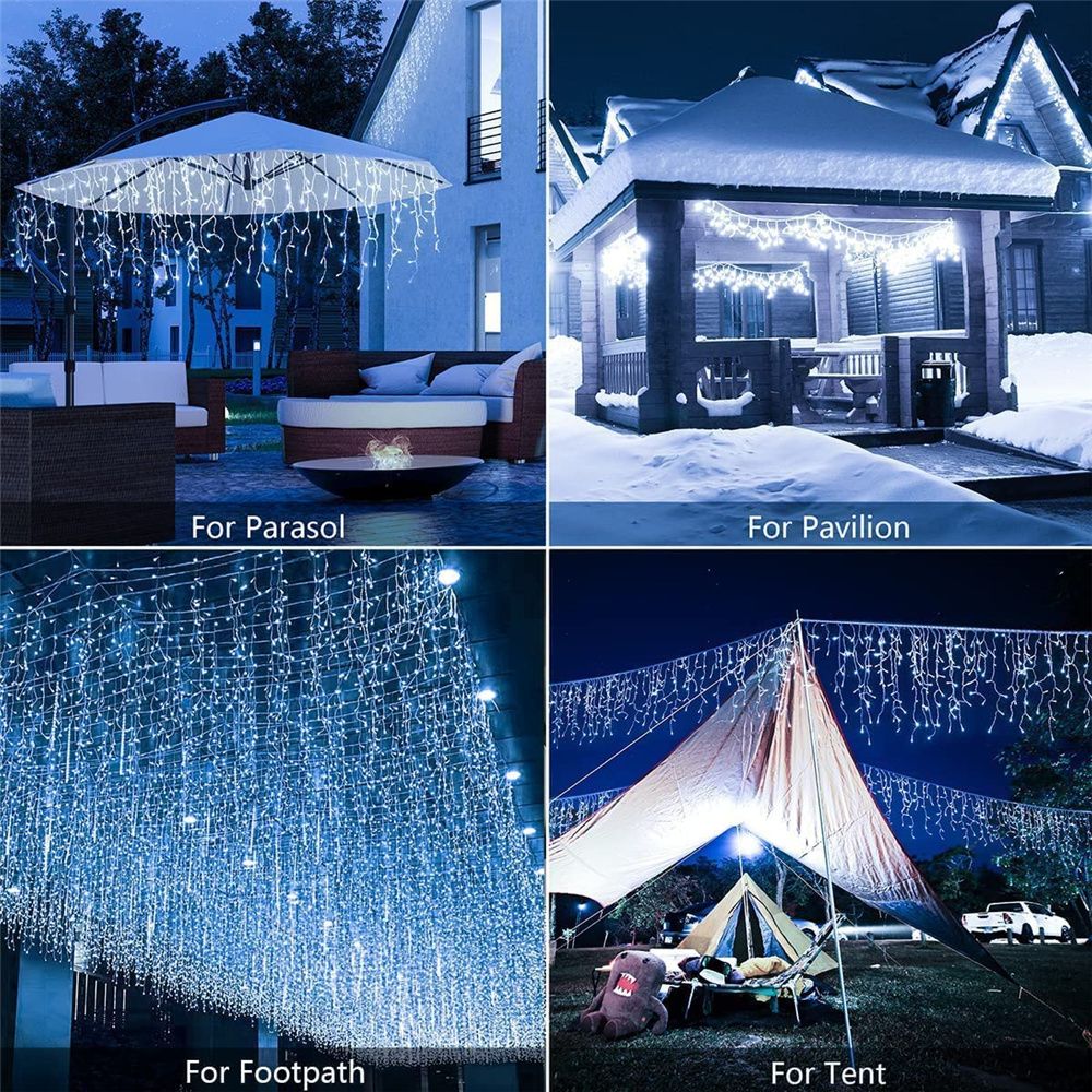 Solar Curtain Icicle Light 3.5M Eaves Decor Outdoor Fairy String Lights Wedding Party Christmas Stair Decor Garden Garlands