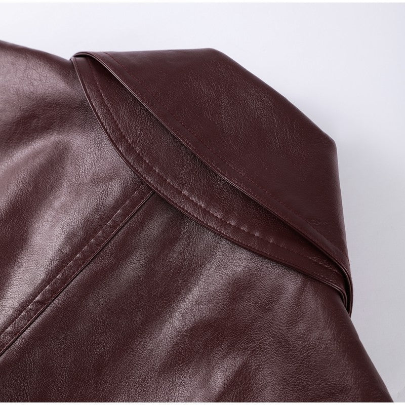 Street Stand Collar Women's Leather Jacket Loose Long Sleeve Zipper Pockets Chic Female Coats 2025 Autumn Winter Lady Outerwear