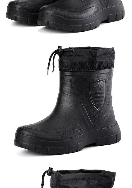 2024 Versatile Men's Rain Boots Waterproof outdoor lightweight shoe Velvet fashion short boot Casual comfort male water shoes