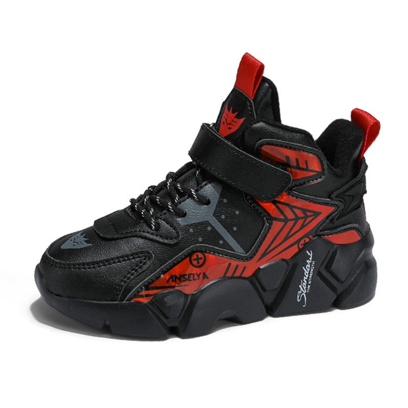 Winter Children's Fashion Sports Shoes Leather Boys' Running Sneakers Flat Casual Walking Shoes Warm Lightweight Outdoor Boots