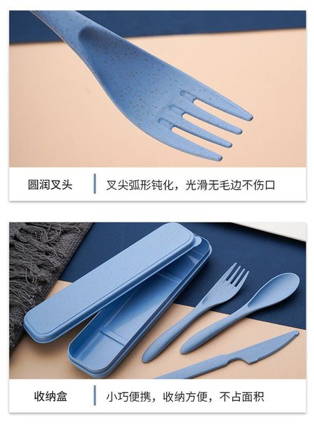 Creative portable cutlery box knife, fork and spoon set plastic student canteen travel portable three-piece set