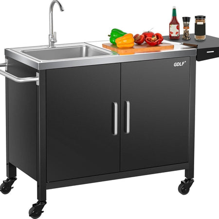 outdoor grill table with sink,metal grill cart, outdoor kitchen island with stainless steel sink,l57*w21.65