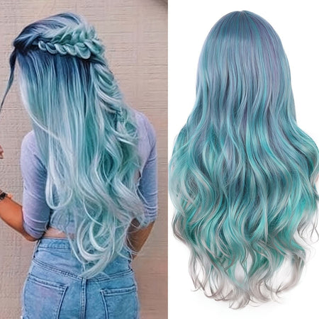 Gradient color synthetic wig cosplay anime wig COS Harajuku style colorful long curly hair headgear lolita