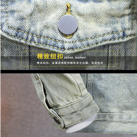 Men's casual denim jacket for spring and fall, metallic single-breasted denim jacket size M-5XL