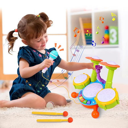 Hot Selling Creative Children Drums Set Electric Light Cool Music Drum Kit Percussion Instrument Baby Early Education Toys Gifts