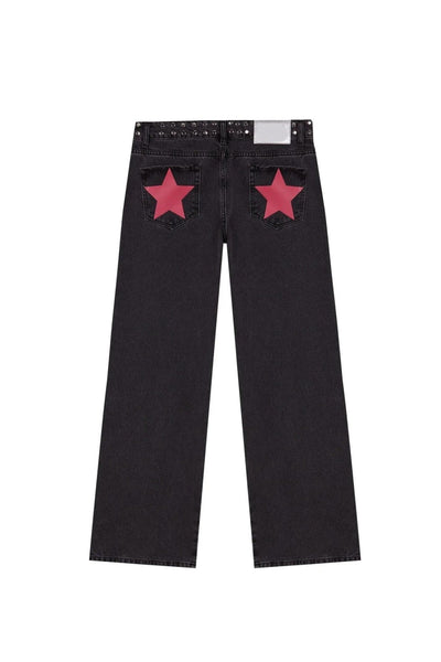 Y2K Women's Straight Leg Jeans Personalized Lucky Star Texture Retro Baggy Jeans Stylish High Street Willow Nail Low Waist Jeans