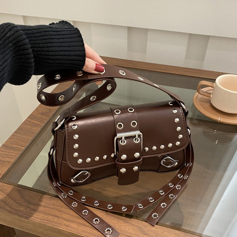 Shoulder Bag for Women Punk Style Purse PU Leather Rock Fashion Handbags with Rivet Small Trendy Armpit Purse