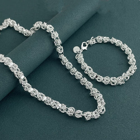 925 Sterling Silver Jewelry Set Braided Multi-ring Shrimp Clasp Necklace Bracelet Set Women's Fashion Simple Party Jewelry Gift
