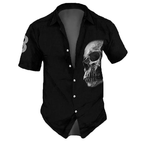3d Skull Icon Print Hawaiian Short Sleeve Shirt For Men Skull Shirts Retro Casual Black Man Shirts Loose Oversized T-Shirt 2024