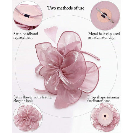 New Women's Organza Fascinators Feather Flower Kentucky Derby Hat Headdress Pillbox Hat for Wedding Tea Party Headwewar Clips