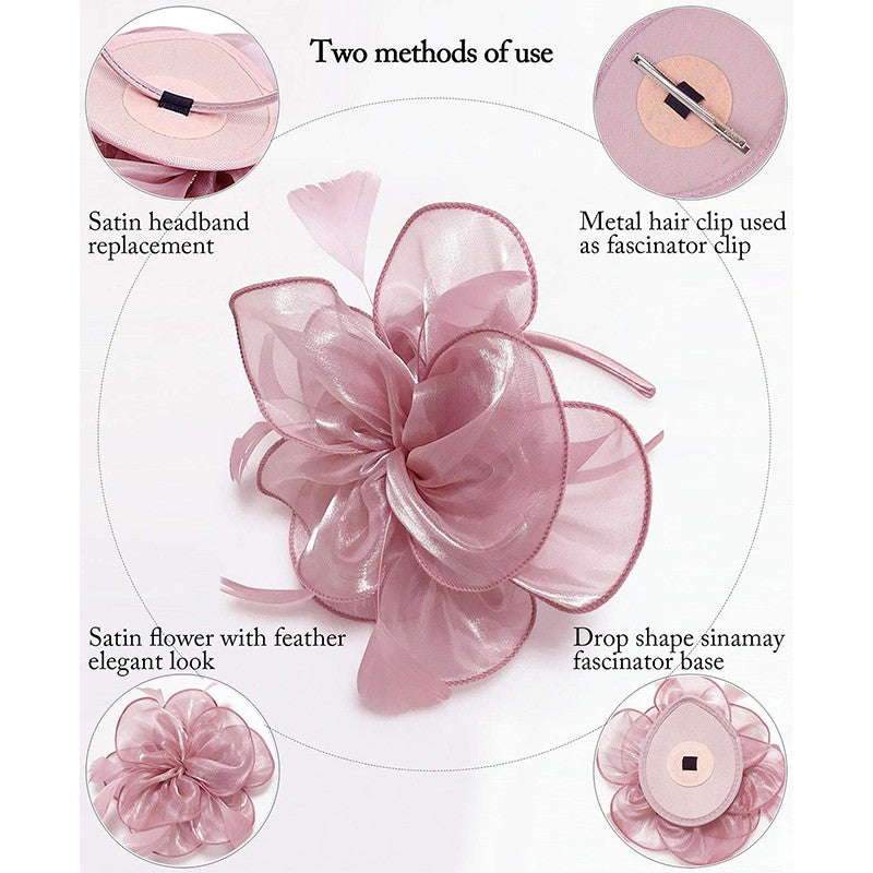 New Women's Organza Fascinators Feather Flower Kentucky Derby Hat Headdress Pillbox Hat for Wedding Tea Party Headwewar Clips