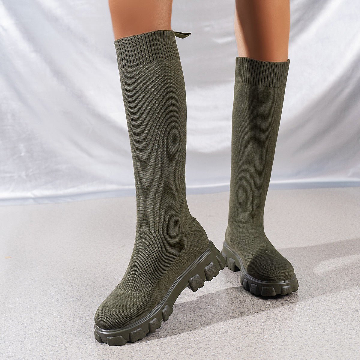 Woman Sock Boots Heels Over The Knee Botas Feminina Woman Long Elastic Botines autumn Winter New Brand Knitting Plush