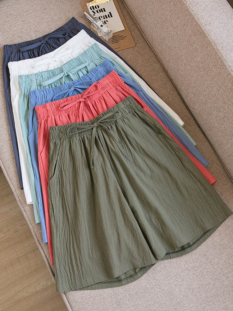 Women shorts Summer Casual Solid Cotton Linen shorts high waist loose shorts for girls Soft Cool female shorts M-3XL