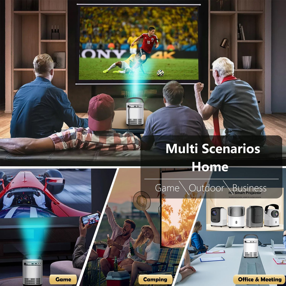 Projector with WiFi and Bluetooth Native 1080p Support 4K 12000 Lumens Portable Integrated Folding Handheld bracket, Model:T2