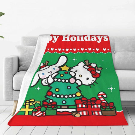 Christmas Hello Kitty Blankets Quality Warm Throw Blanket Winter Travel Office Couch Bed Graphic Bedspread