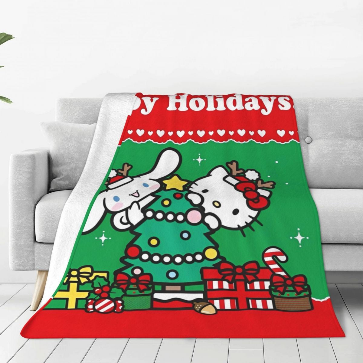 Christmas Hello Kitty Blankets Quality Warm Throw Blanket Winter Travel Office Couch Bed Graphic Bedspread