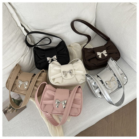 Trendy Bow Shoulder Bag Handbag Casual Underarm Bag Daily Commuting Bags PU Leather Lady Banquet Bag Business Women's Bags
