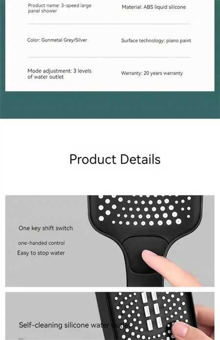 3 Mode Adjustable High Pressure Shower Head Handheld Large Flow Water Saving Pressurized Shower Head Mixer Bathroom Accessories