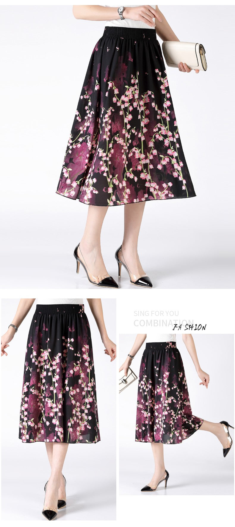 Women's Plus Size Half Skirt 2024 Summer New Bohemian Style Printed Pleated Skirt Fashionable Spring Women's Clothing