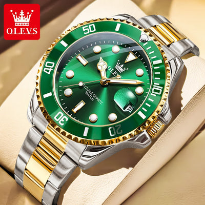 OLEVS Men's Watches Trend Luxury Fine Steel Strap Big Date Original Brand Quartz Wristwatch for Man Waterproof Luminous 5885 New