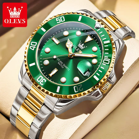 OLEVS Men's Watches Trend Luxury Fine Steel Strap Big Date Original Brand Quartz Wristwatch for Man Waterproof Luminous 5885 New