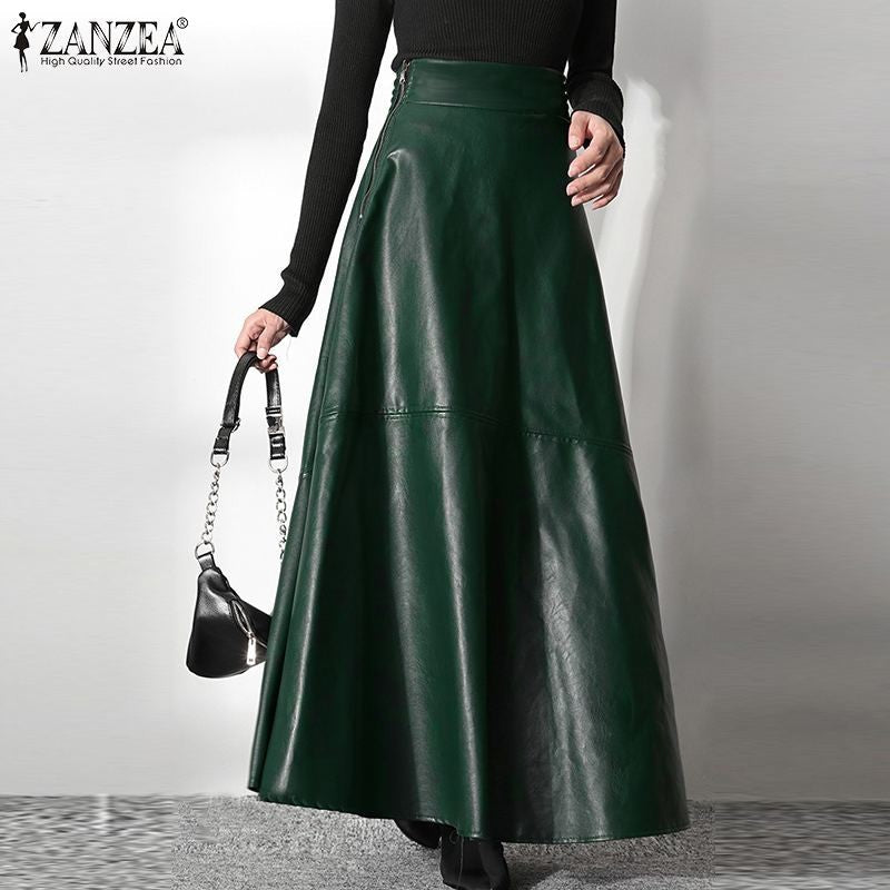 ZANZEA Women's PU Leather Maxi Skirt 2023 Spring Elegant OL Long Saias Fashion Solid Mujer Faldas Casual High Waist Zipper Jupe