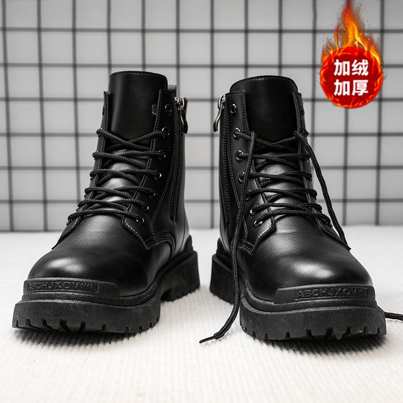 Men's Leather Boots Four Seasons Outdoor Casual Hiking Boots Retro Fashion Work Boots Thick Bottom Ankle Boots Anti-slip Fleece