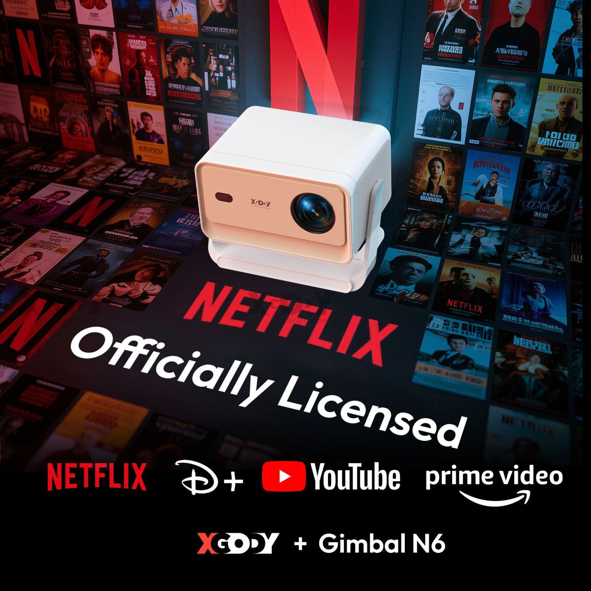 XGODY Projector N6 Pro Netflix Officially 4K Voice Control Smart Android TV Whale OS 32GB ROM for Outdoor Movie Home Theater