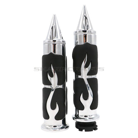 1" 25mm & 7/8'' 22mm Billet Rubber Flame Spike Hand Grips For Harley Honda Kawasaki Suzuki Yamaha  Bikes Cruiser Chopper Custom