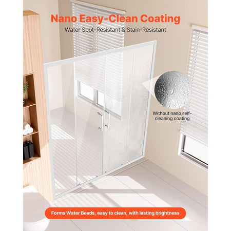 Semi-Frameless Shower Door, 57.8-59 W x 70 H in, Double Sliding Glass Door with 1/4 in(6mm) Clear Tempered Glass, Waterproof